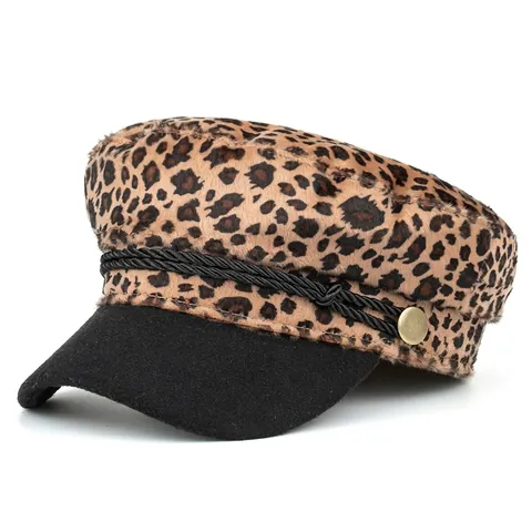 Cappello Newsboy con Stampa Leopardata da Donna Cappello Retro Baker Boy Testa Piatta Moda Autunno Inverno Cotone Poliestere