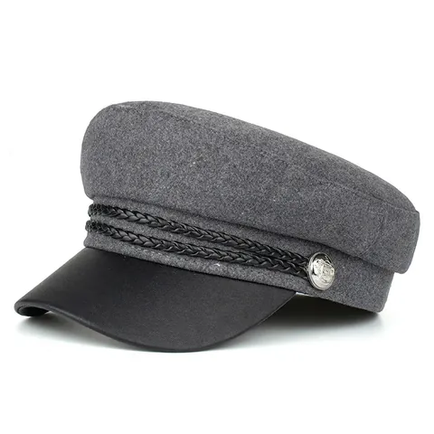 Cappello da Donna Vintage Newsboy Baker Boy Autunno Inverno Berretto Con Tesa in Pelle Corda Intrecciata Fibbia in Metallo