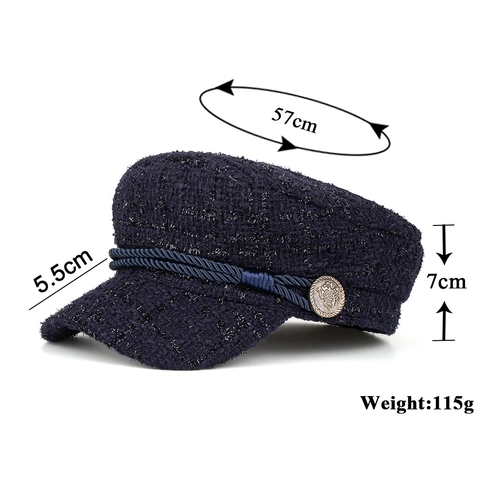 Damen Elegant Tweed Baskenmütze Schirmmütze Mit Geflochtenem Seil Goldener Knopf Retro Karo Baker Boy Mütze Herbst Winter