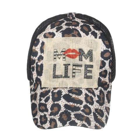 Berretto da Baseball Leopardato Donna per Coda di Cavallo Toppa Mom Life Mesh Trucker Hat Traspirante Regolabile Cappello