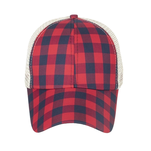 Cappellino da Baseball Donna a Quadretti in Rete con Apertura per Coda di Cavallo Cappello Trucker Elastico Parasole Casual