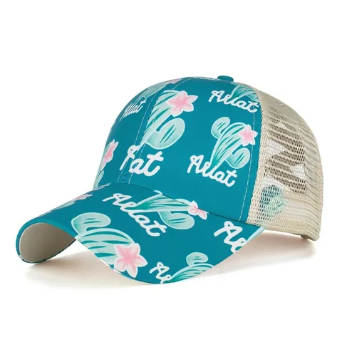 Damen Kaktus Druck Pferdeschwanz Baseballkappe Mesh Trucker Hut Mit Überkreuztem Gummiband Rücken Sommer Sonne Strandhut