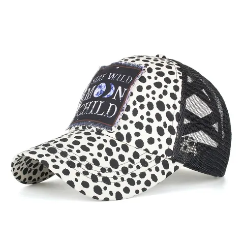 Casquette Trucker Queue de Cheval Femme Maille Respirante Mélange Coton Pois Écusson Casquette de Baseball Protection Solaire