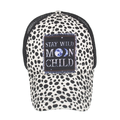 Casquette Trucker Queue de Cheval Femme Maille Respirante Mélange Coton Pois Écusson Casquette de Baseball Protection Solaire