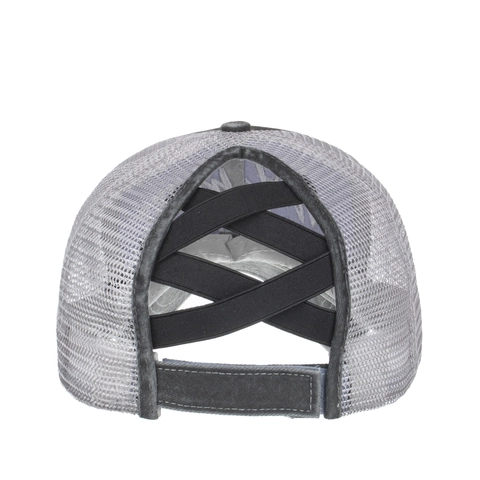 Berretto da Baseball in Rete con Coda di Cavallo Distressed Donna Hot Mess Ricamato Cotone Lavato Cappello Trucker