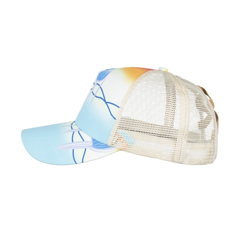 Damen Pferdeschwanz Baseballkappe Netz Criss Cross Messy Bun Hut Verstellbar Himmelblau Blumenmuster Sonnenschutz Trucker Hut Für Outdoor