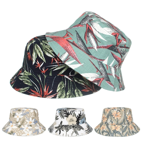 Cappello alla Pescatora in Cotone con Stampa Floreale Tropicale per Uomo Donna Tesa Larga Protezione Solare Pieghevole