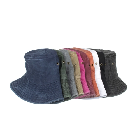 Cappello da Pescatore in Cotone Lavato Con Occhielli Metallici Protezione Solare Tesa Larga Vintage Outdoor Casual