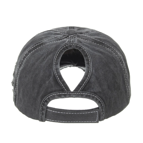 Berretto da Baseball con Coda di Cavallo in Cotone Lavato Vintage Donna Toppa a Stella con Paillettes Distressed Cappello da Sole