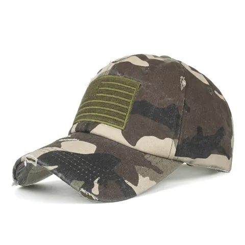 Vintage Distressed American Flag Baseball Cap Washed Cotton Tactical Sun Hat For Men Women Outdoor Casual Camouflage Hat