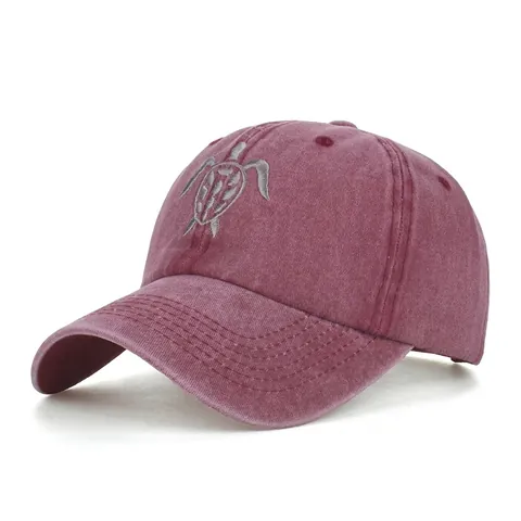 Gewassen Katoen Schildpad Geborduurd Honkbalpet Voor Heren Dames Verstelbare Retro Pet Zonneklep Distressed Dad Hat
