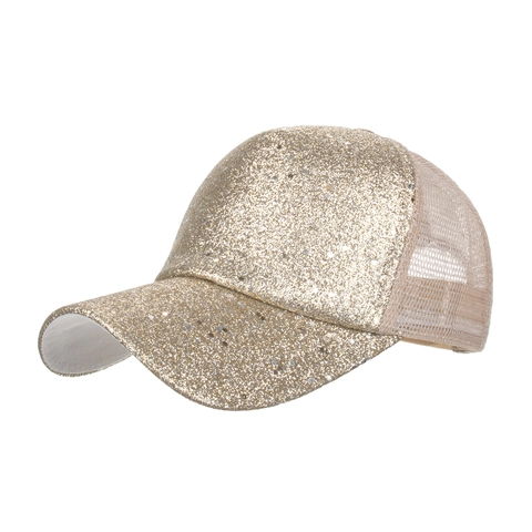 Women's Glitter Sequin Mesh Baseball Cap Breathable Sparkly Sun Hat Adjustable Trucker Cap For Outdoor Fashion Sparkle Bling