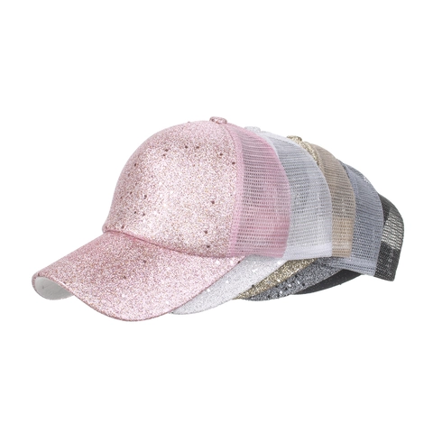 Women's Glitter Sequin Mesh Baseball Cap Breathable Sparkly Sun Hat Adjustable Trucker Cap For Outdoor Fashion Sparkle Bling