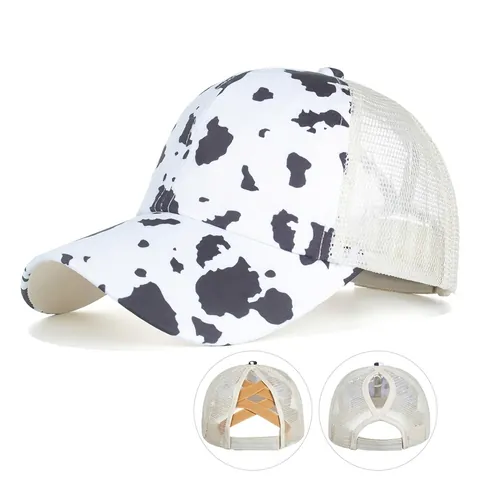 Cappellino da Baseball da Donna con Stampa Mucca e Coda di Cavallo Cappello Trucker con Elastico Incrociato Protezione Solare