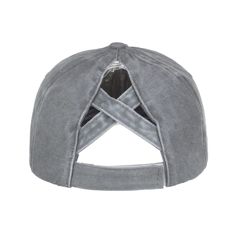 Washed Distressed Cotton Ponytail Baseball Cap Criss Cross Back Adjustable High Bun Hat Solid Color Outdoor Sun Cap