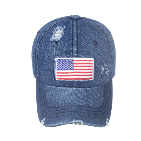 Berretto da Baseball in Denim Usurato Con Ricamo Bandiera USA Cappello Trucker Regolabile Lavato Vintage per Uomo Donna Giorno dell'Indipendenza
