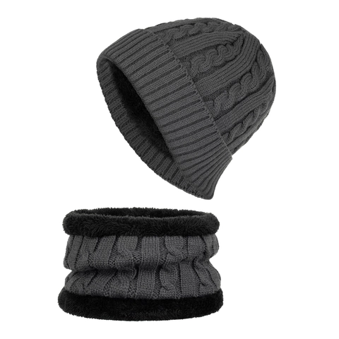 Bonnet d'Hiver Cache-Col Combiné Tricot en Torsade Doublé Polaire Chaud Bonnet Acrylique Hommes Femmes Outdoor Protection