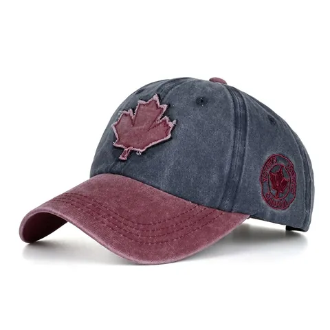 Cappellino da Baseball in Cotone Lavato Foglia d'Acero Canada Ricamato Retro Snapback Berretto Protezione Solare Outdoor Uomo Donna