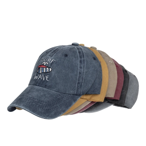 Cappellino da Baseball Vintage in Cotone Lavato Ricamo Lettera Surf Wave Regolabile Cappello da Sole Outdoor Sport Unisex