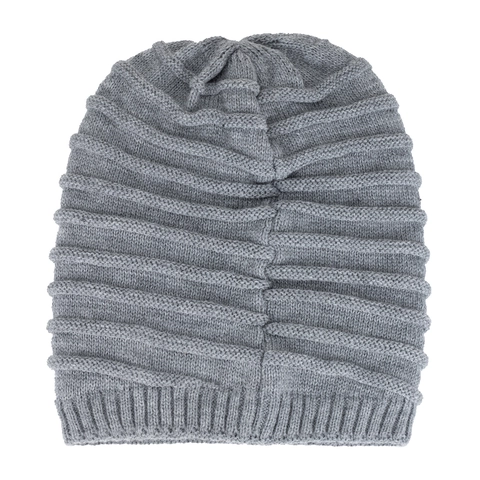 Winter Thickened Fleece Lined Knit Beanie For Men Outdoor Warm Acrylic Slouchy Skull Cap With Wave Texture Beanie Hat