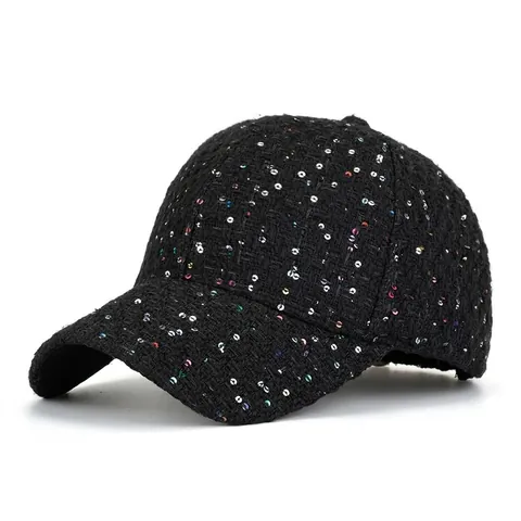 Women Sequined Tweed Baseball Cap Fashion Glitter Adjustable Sun Hat Outdoor Sparkly Elegant Casual Athletic Headwear