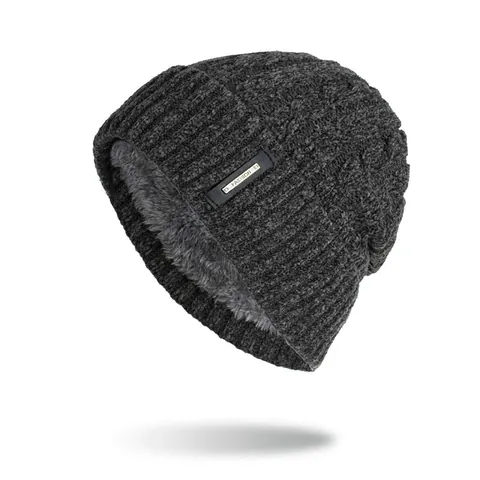 Thick Cable Knit Beanie Hat For Women Men Winter Warm Fleece Lined Cuffed Beanie With Fashion Patch Slouchy Skull Cap