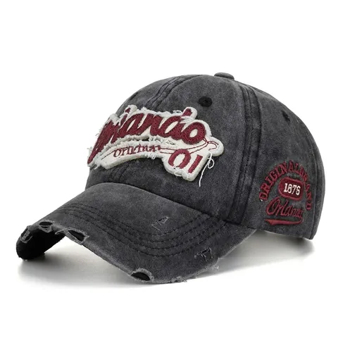 Berretto da Baseball in Cotone Lavato Vintage Effetto Distressed Ricamo Lettere Orlando Regolabile Cappello Sole per Uomo Donna Casual Sport All'aperto