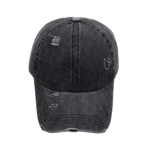 Damen Gewaschene Distressed Baumwolle Baseballkappe Criss Cross Pferdeschwanz Hut Vintage Verstellbarer Outdoor Sonnenhut