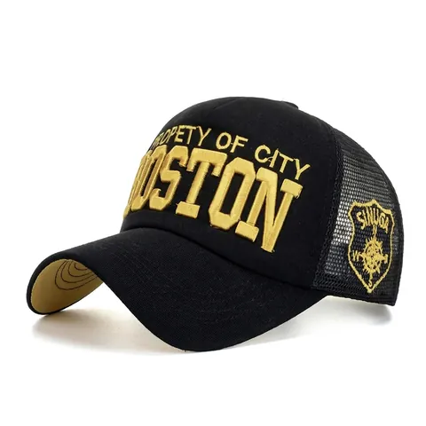 Casquette Trucker Brodée Boston Arrière en Maille Protection Solaire Réglable Chapeau de Sport Homme Femme Mélange de Coton