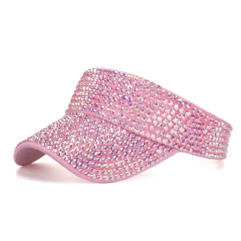 Women's Luxurious Rhinestone Sun Visor Hat Sparkly Polyester Cotton Empty Top Visor Cap For Outdoor Sport Beach Sun Protection