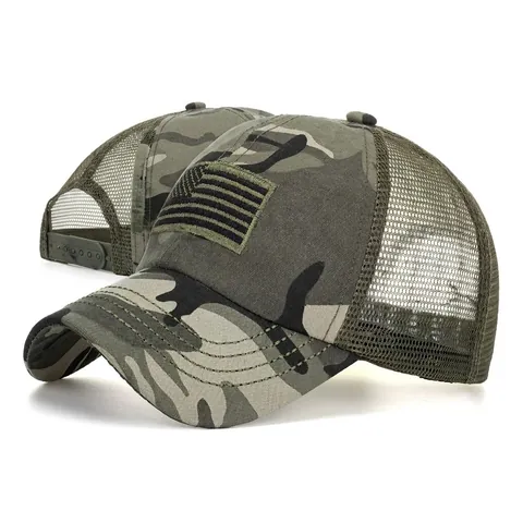 Cappellino da Baseball Camouflage da Donna Patch Bandiera USA Mesh Trucker Hat Traspirante Regolabile Tattico Parasole