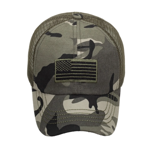 Cappellino da Baseball Camouflage da Donna Patch Bandiera USA Mesh Trucker Hat Traspirante Regolabile Tattico Parasole