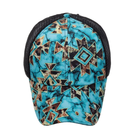 Berretto da Baseball con Coda di Cavallo per Donna Cappello Trucker con Stampa Geometrica Marmo Verde Germano Rete Traspirante