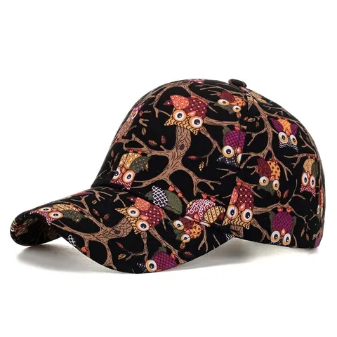 Adjustable Polyester Cartoon Owl Printed Baseball Cap Sun Protection Outdoor Casual Snapback Hat For Men Women Unisex