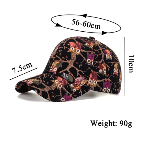 Adjustable Polyester Cartoon Owl Printed Baseball Cap Sun Protection Outdoor Casual Snapback Hat For Men Women Unisex
