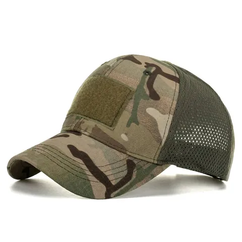 Outdoor Camouflage Tactical Baseball Cap Breathable Mesh Sun Protection Hat With Velcro Patch Military Style Adjustable Hunting Cap