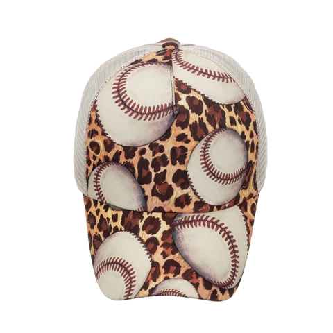 Leopard Print Baseball Cap With Ponytail Hole Mesh Back Women Fashion Trucker Hat For Summer Outdoor Sun Protection