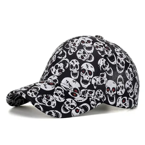 Cappellino da Baseball in Nylon per Uomo Donna Stampa Teschio All-over Snapback Con Dettaglio Occhi Rossi Streetwear Hip Hop