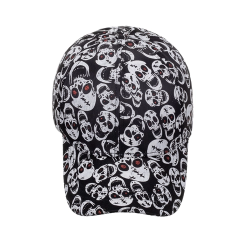 Cappellino da Baseball in Nylon per Uomo Donna Stampa Teschio All-over Snapback Con Dettaglio Occhi Rossi Streetwear Hip Hop