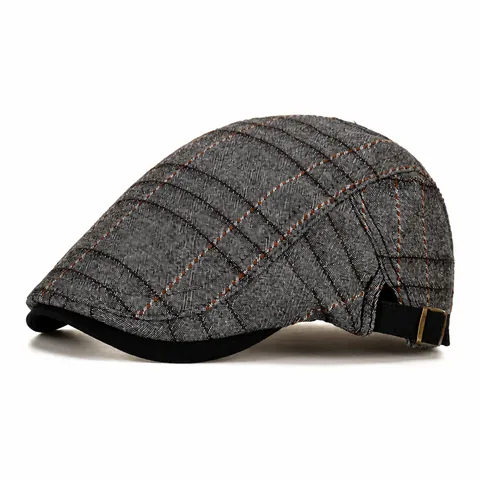 Vintage Plaid Newsboy Cap For Men British Style Adjustable Ivy Flat Cap Checkered Gatsby Hat Casual Outdoor Cabbie Cap