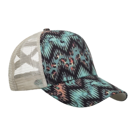 Cappellino da Baseball Donna Incrociato a Coda di Cavallo Alta in Rete Traspirante Trucker Hat Stampa Leopardo Onde Protezione Solare