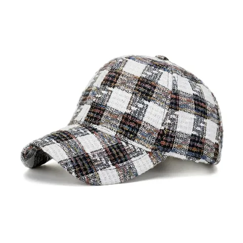 Autumn Winter Plaid Tweed Baseball Cap For Women Men Fashion Checkered Duckbill Hat Warm Polyester Outdoor Sport Sunshade Cap