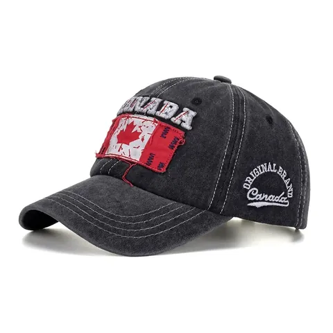 Berretto da Baseball in Cotone Lavato Ricamato con Bandiera del Canada Stile Retrò Distressed Regolabile Cappello da Sole All'aperto