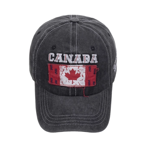 Berretto da Baseball in Cotone Lavato Ricamato con Bandiera del Canada Stile Retrò Distressed Regolabile Cappello da Sole All'aperto