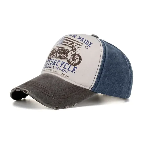 Vintage Motorrad Druck Baseballkappe Gewaschene Baumwolle Distressed Hut Für Damen Herren American Pride Curved Brim Verstellbarer Dad Hat