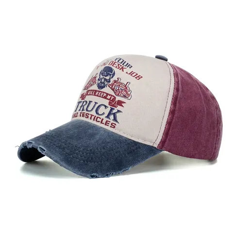 Vintage Washed Distressed Baseball Cap Men Women Truck Skull Print Contrast Color Adjustable Cotton Sun Hat Outdoor Sport Trucker Hat