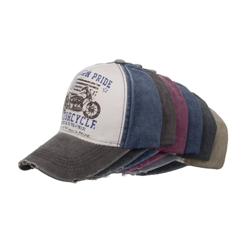 Vintage Motorrad Druck Baseballkappe Gewaschene Baumwolle Distressed Hut Für Damen Herren American Pride Curved Brim Verstellbarer Dad Hat