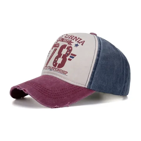 Gorra de Béisbol Vintage de Algodón Lavado Ala Rasgada California 78 Estampado de Letras Sombrero de Sol Deportivo Ajustable Unisex