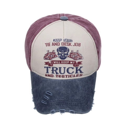 Vintage Washed Distressed Baseball Cap Men Women Truck Skull Print Contrast Color Adjustable Cotton Sun Hat Outdoor Sport Trucker Hat