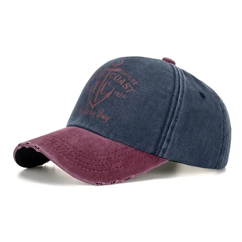 Gorra de Béisbol Vintage Lavada Envejecida Hombre Mujer Ajustable Algodón Estampado Ancla Bloque de Color Visera Curva Sombrero Sol